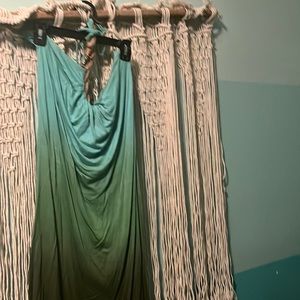 Teal light green dark green fun dress wooden beads around the neck